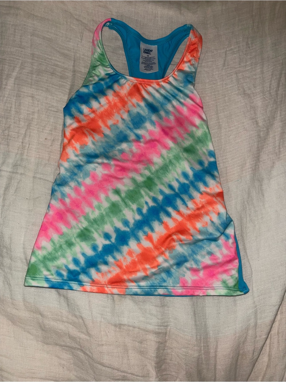 Lands' End Girls' Tie-Dye Racerback Swim Tank - Blue, Pink, Green, Orange